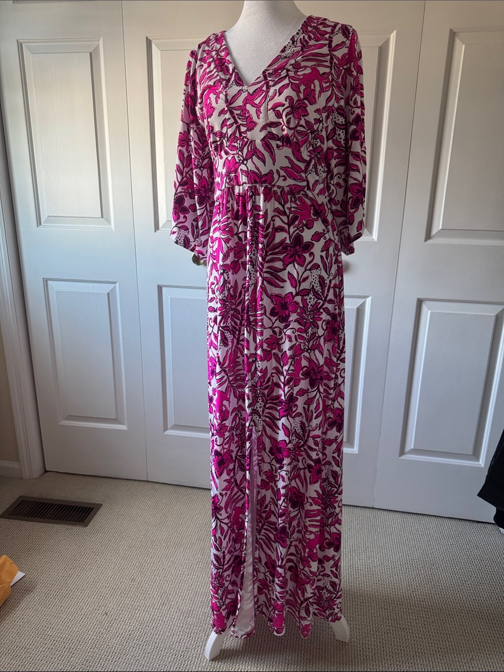 Lilly Pulitzer Pink and White Floral V-Neck Maxi Dress
